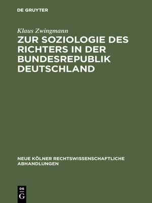 cover image of Zur Soziologie des Richters in der Bundesrepublik Deutschland
